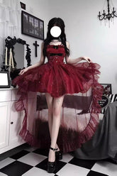 Red Shining Bowknot Irregular Sweet Princess Gorgeous Lolita Jsk Dress (Include Train)